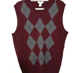 Dockers Men's Knit Vest, Burgundy Gray designs, Size Large 100 % Acrylic.